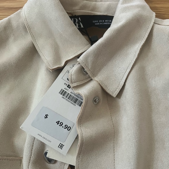 NWT Zara tan faux suede shirt jacket size small - Picture 4 of 5